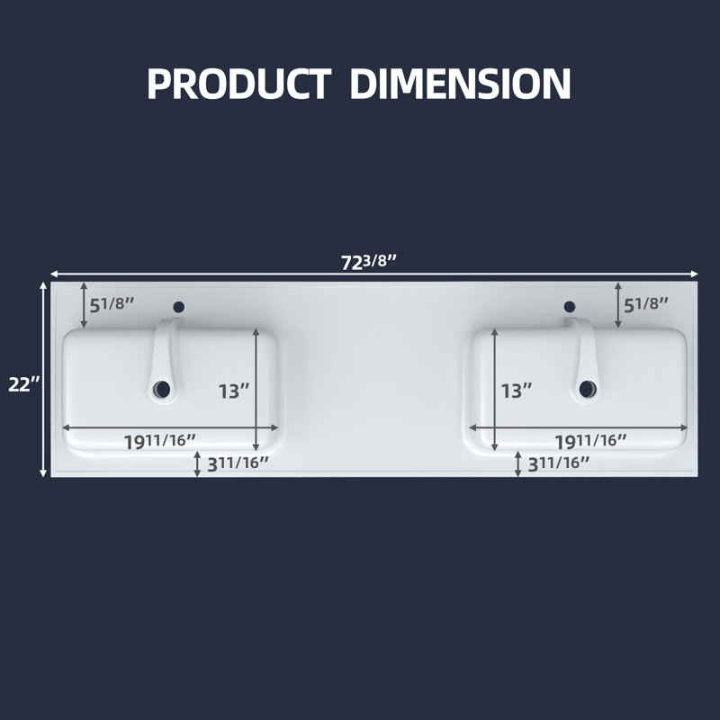 72 Inch Solid Surface Double Sink Vanity Top, Slim 0.56" Thick Countertop, Bright White Modern Design, Lightweight & Easy Install