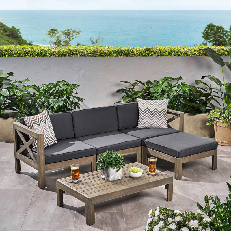 Alcôve gris foncé avec bois - Spacieux et coussins d'eau - Alcôve. Amusement extérieur confortable. Structure, coussins. Sièges 4. Comprend un fauteuil avec accoudoir gauche, un accoudoir droit et une table. Assemblage requis