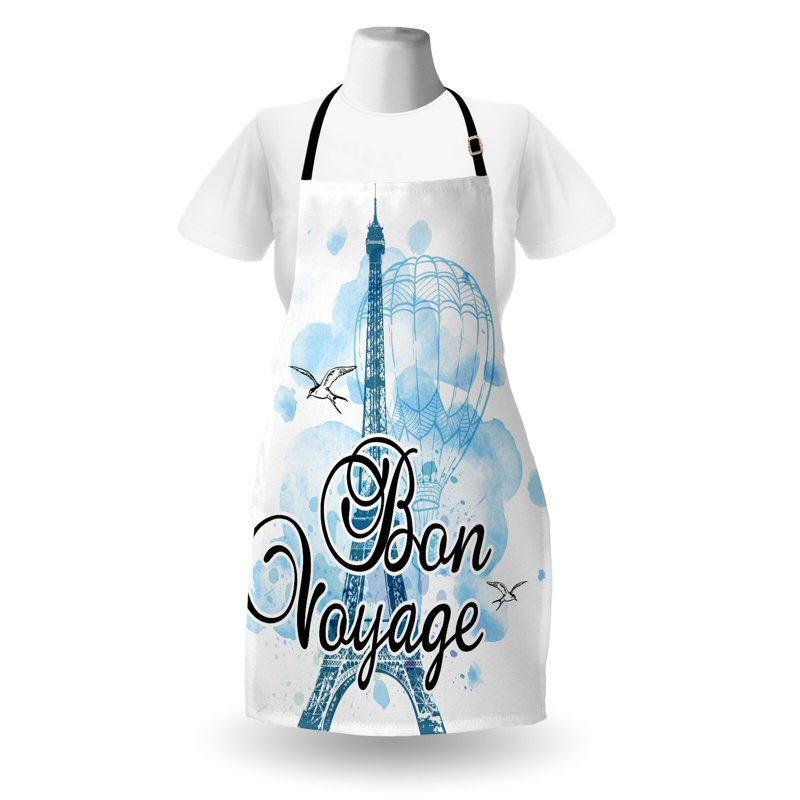 Tablier East Urban Home Tour Eiffel unisexe, montgolfière Paris, taille adulte, bleu pâle / noir / bleu