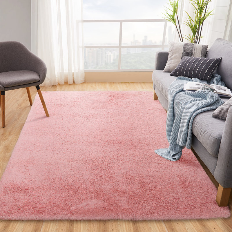 Pink Washable Shag Area Rugs Non-Slip Fluffy Shag Plush Fuzzy Shaggy Rug for Living Room, Bedroom, Home Decor