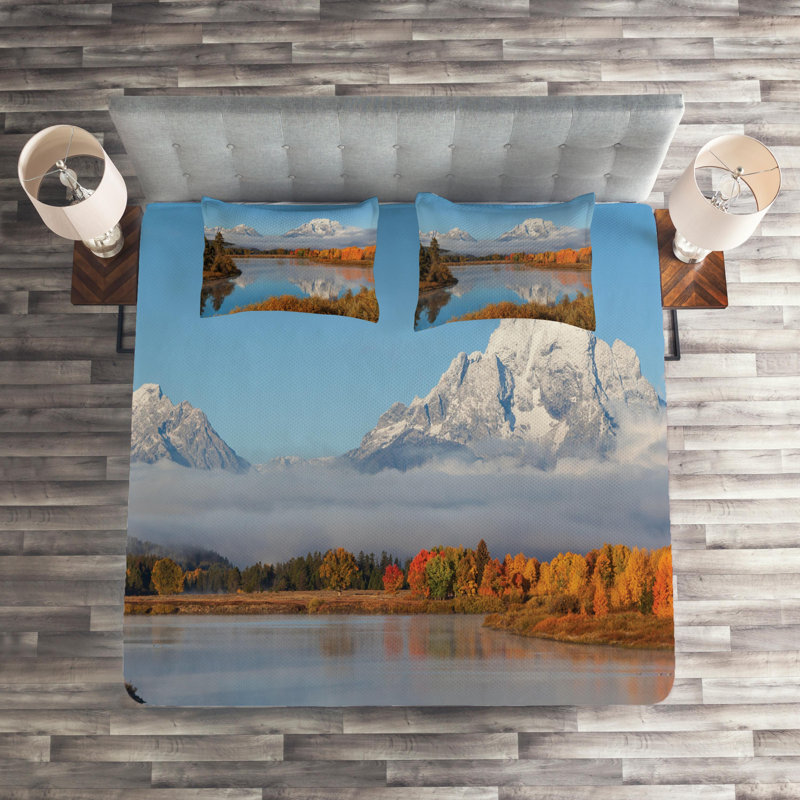 Landscape Polyester Coverlet, King Bedspread + 2 Shams