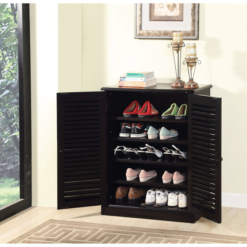 Armoire à chaussures contemporaine en bois massif et tablettes réglables, Espresso