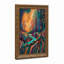 Art mural sur toile bleu sarcelle et arbres mauves sur fond de ciel orange tourbillonnant-133499535