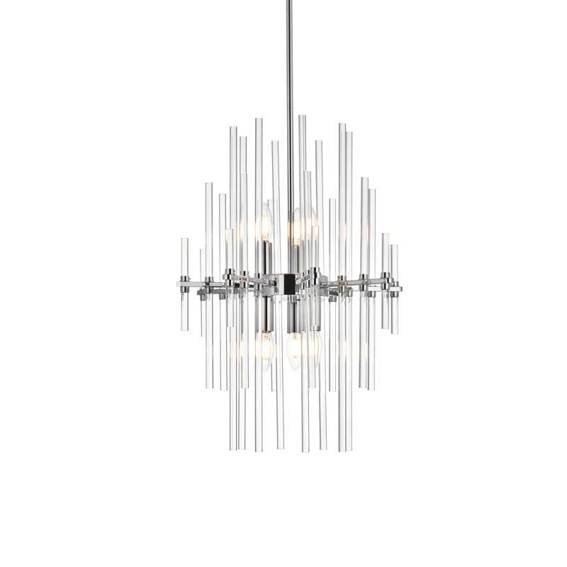 Luminaire suspendu unique à 6 lumières avec accents en cristal Francene, Chrome