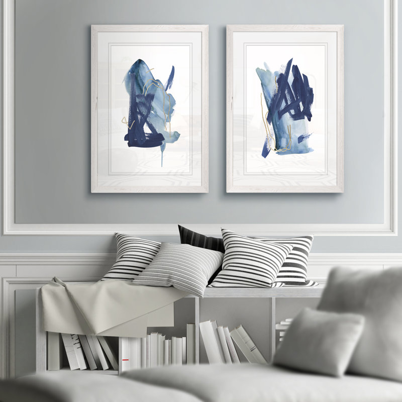 " Indigo Collide I " by Melissa Wang 2 - Pieces, 20" H x 16" W, White, Framed Print with Mat