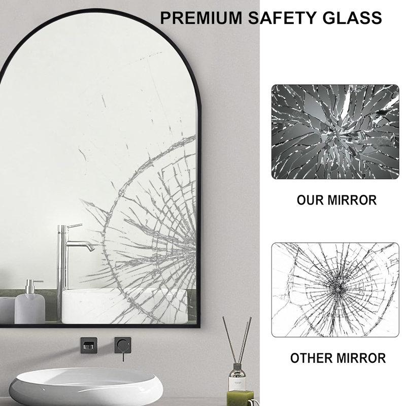 Kolodny Aluminum Arch Wall Mirror, 20" x 30", Black