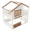 Lit superposé double pleine grandeur avec bibliothèque, style loft, structure de style chalet avec fenêtres, rails de sécurité pour chambre d'enfant, beige et naturel-1798568151-1798568149
