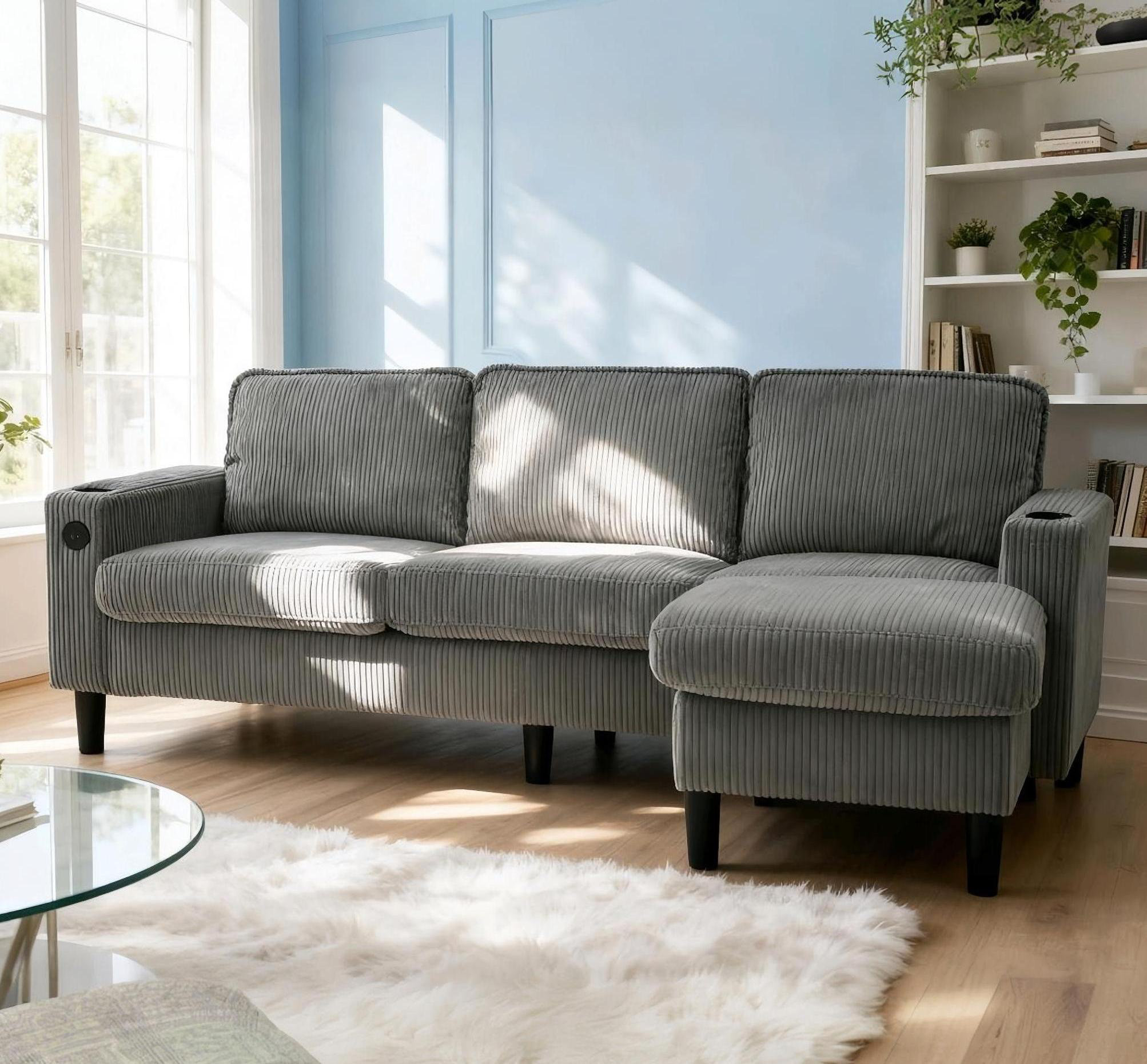 Ebern Designs Light Grey Modular Sectional Sofa With Storage Ottoman ...