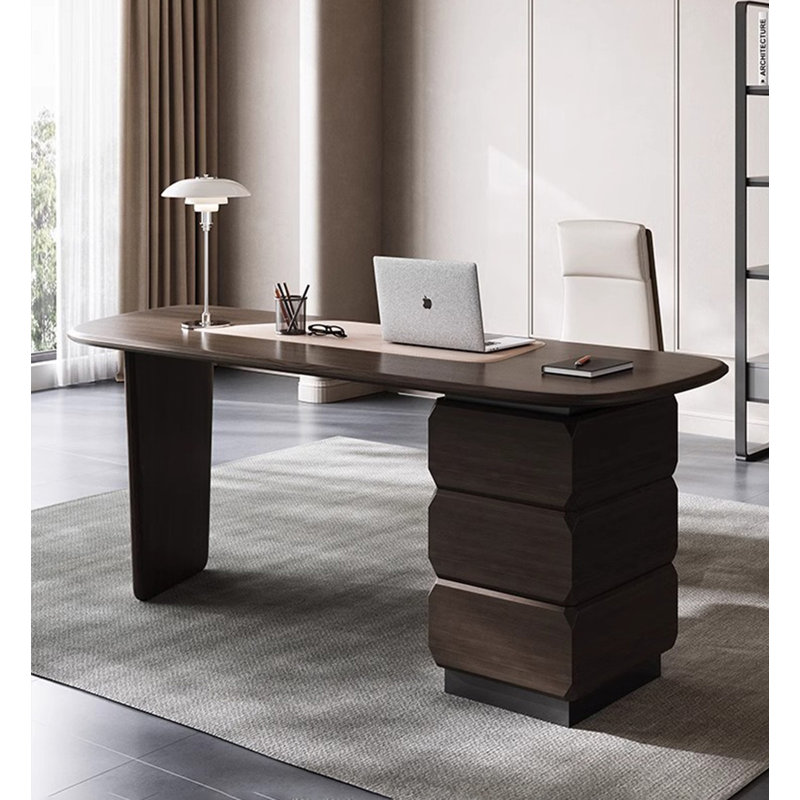 Modern Solid Wood Office Desk with Storage Drawers, 29.53" H x 62.99" W x 27.56" D