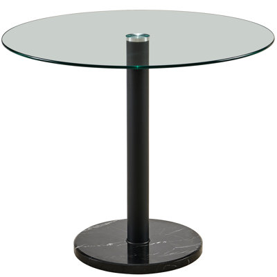 Modern Transparent Glass Table With Black Marble , Seats 4 Stylish Round Coffee Smooth And
