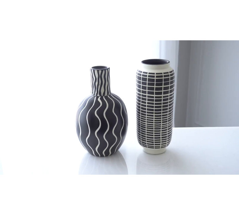 Black and White Handcrafted Ceramic Cylinder Vase