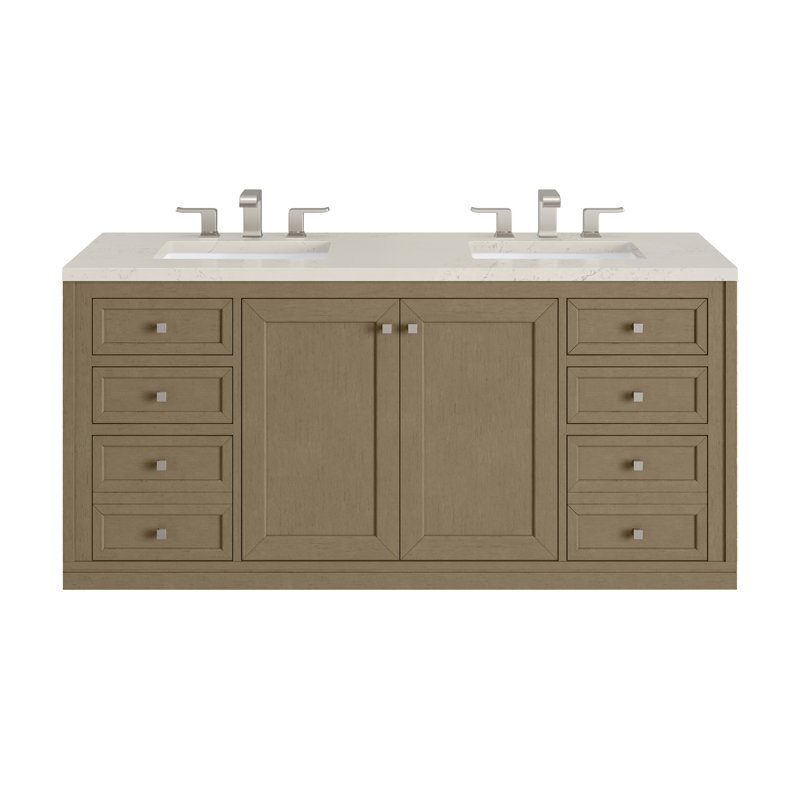 Ensemble de meuble-lavabo double 60 po Chicago, Walnut Whisper, Siberian, 8 po