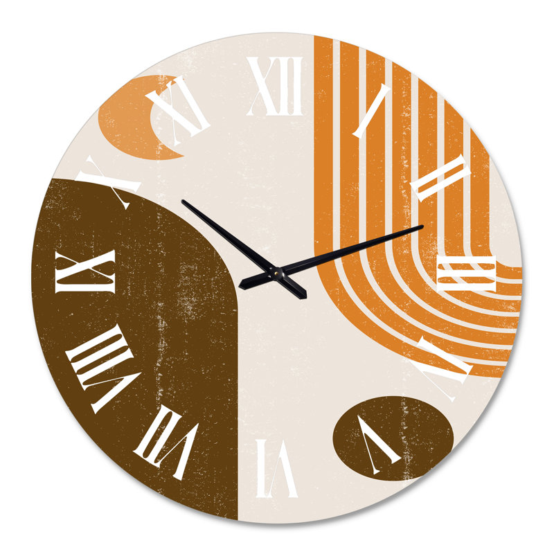 Abstrait arc-en-ciel géométrique dans des tons de terre - horloge murale moderne, Grand