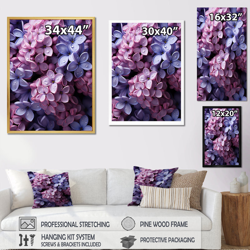 Vibrant parfum Lilac Blossoms II - impression, Cadre doré simple, H 32 po x l 24 po x P 1 po