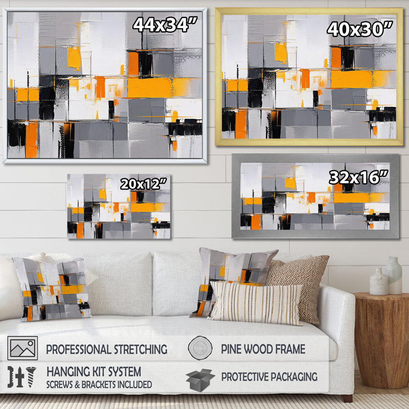 Rayures jaunes et grises sur toile, H 30 po x l 40 po x P 1,5 po, Toile tendue