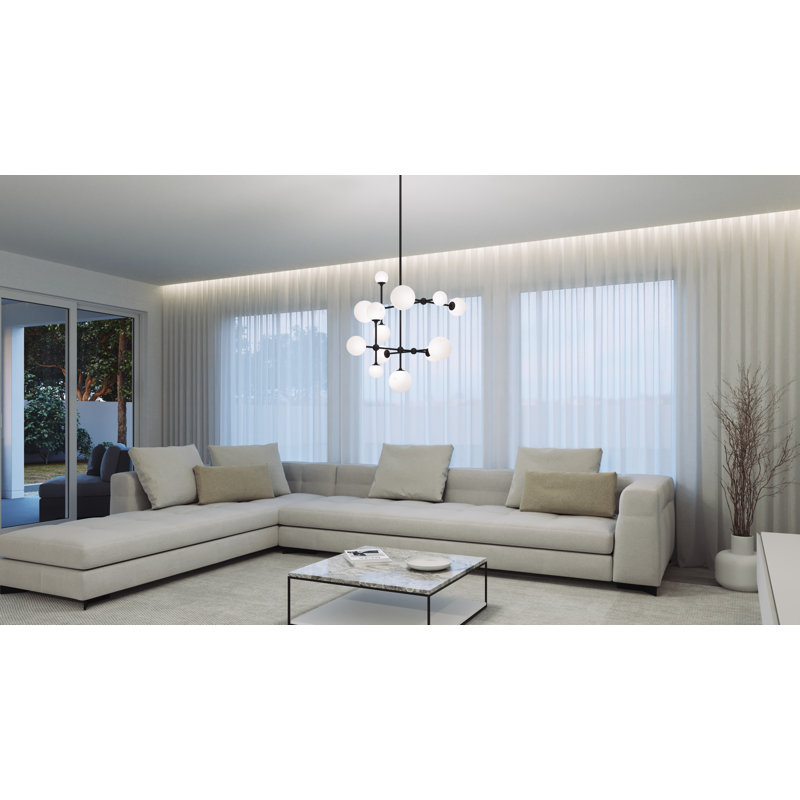 Lustre linéaire moderne à 3 lumières Sabon, Noir satiné