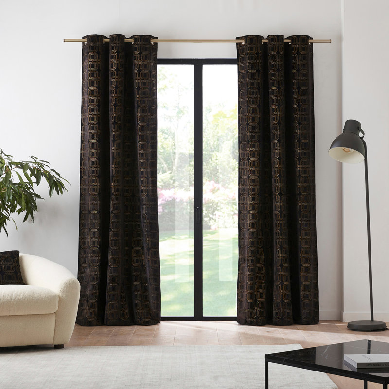 Room Darkening Curtain Single Panel, Width 136 x Drop 350 cm, Natural/Grey
