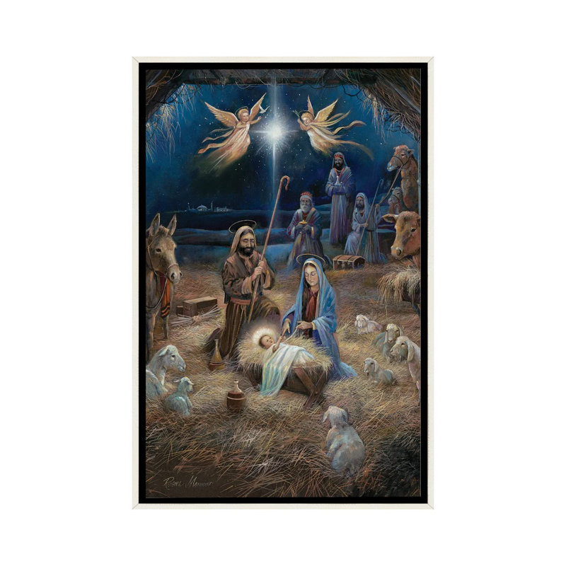 «Silent Night», reproduction d'art sur toile encadrée, Blanc patiné, Impression encadrée sans passe-partout