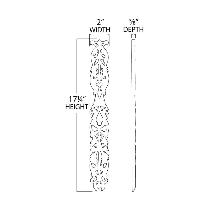 17-1/4 in x 2 in x 3/8 in Unfinished Wood Onlay Floral Drop Wood Applique, Hard Maple