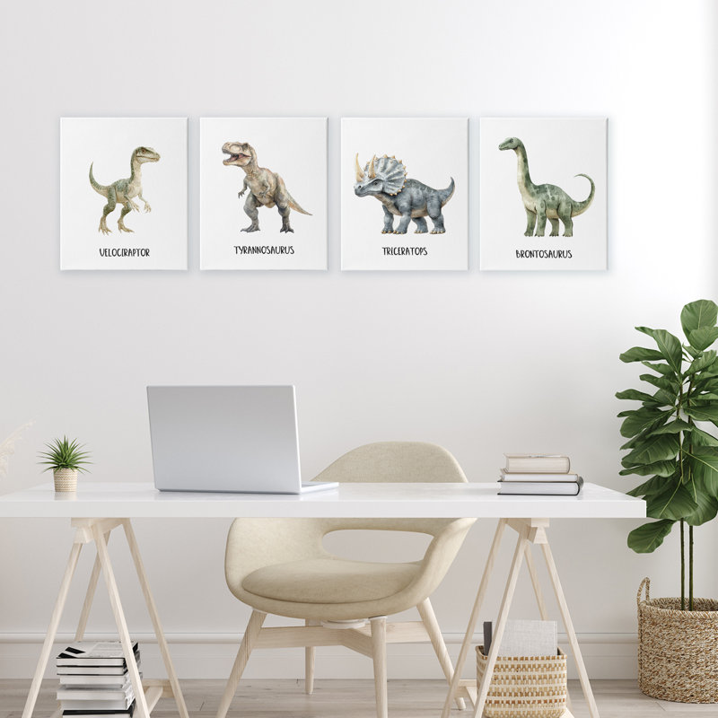 «Meet The Dinosaurs», ensemble de 4 pièces sur toile, design par Christine Simpson Art, H 14 po x l 44 po
