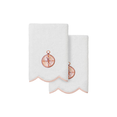  100% Turkish Cotton SEA JOY Scallop 2PC Embellished Fingertip Towel Set