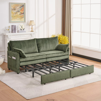 73 Inch 3-in-1 Convertible Sofa Bed with Side Pocket and USB Ports, Corduroy, Black