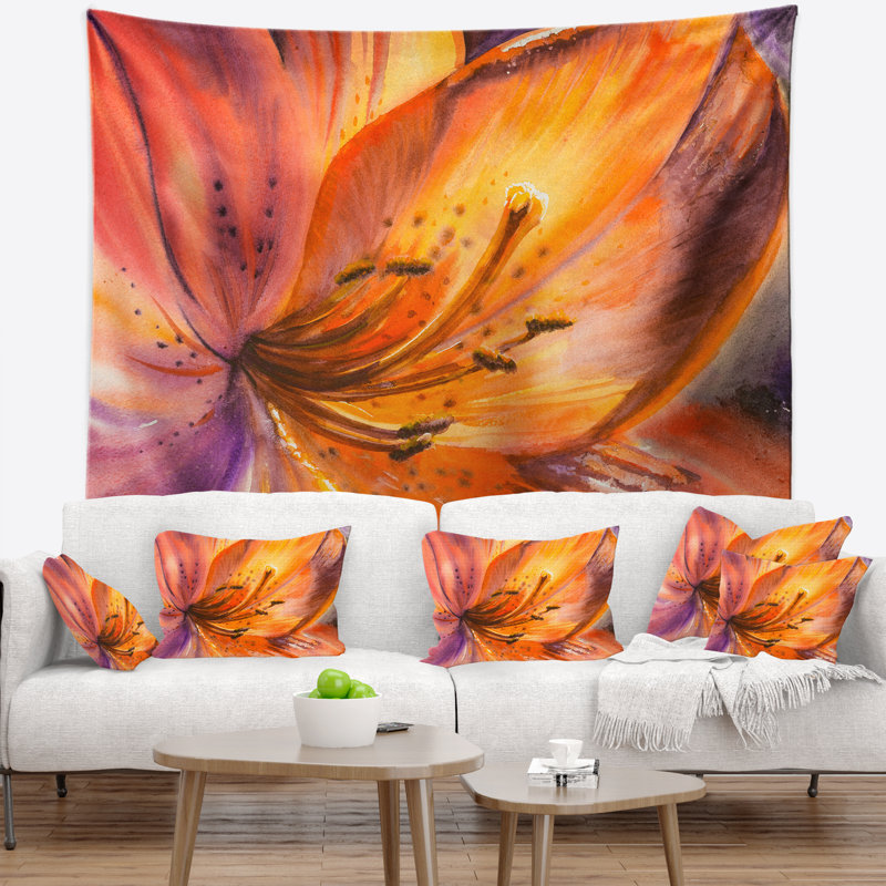 Tapisserie fleur lily en polyester avec accessoires suspendus inclus, H 68 po x l 80 po
