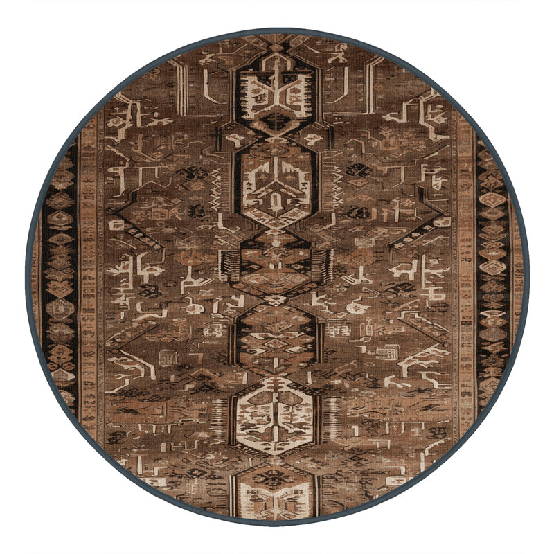 Machine Washable Turkish Brown Area Rug, Round 8'
