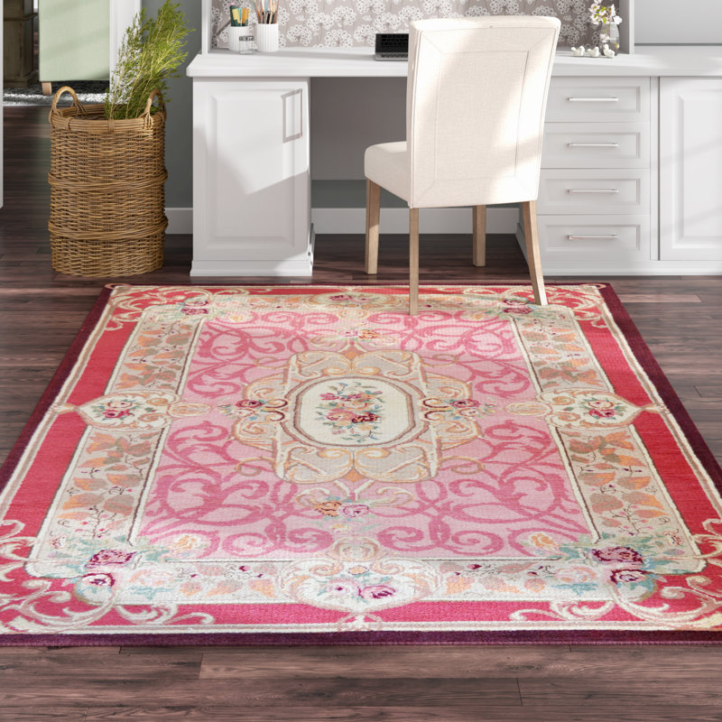 Tapis rose en laine fabriqué à la main