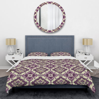 Grape Purple Damask Bliss IV - Transitional Duvet Cover Set