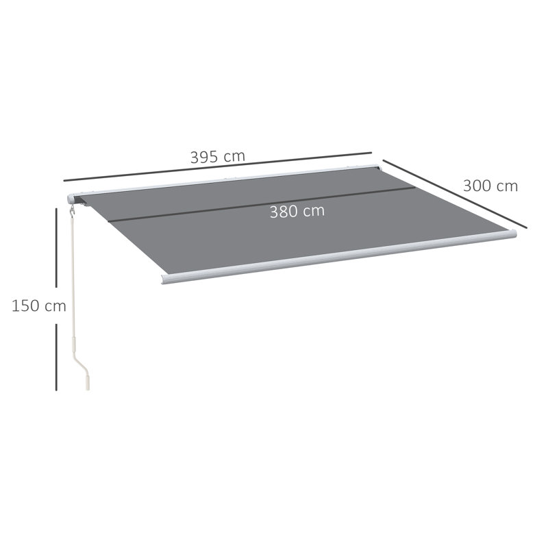 Dakota Fields 395cm W x 300cm D Polyester Grey Cover Motorised Retractable Patio Awning