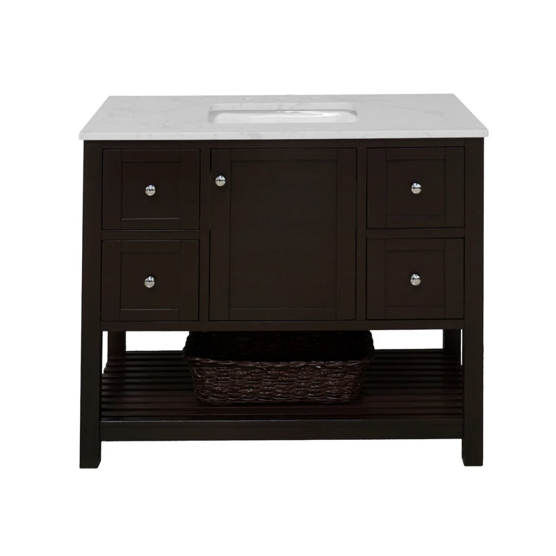 Ensemble de meuble-lavabo simple 42 po Binne, Chocolat, Carrara d'ingénierie