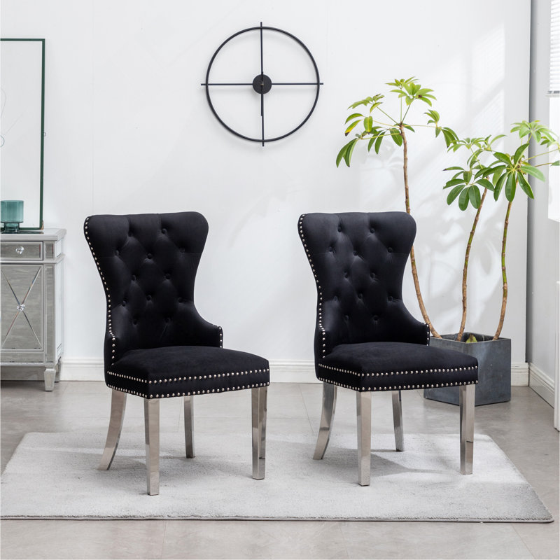 Chaise en velours touffeté Montura, Noir