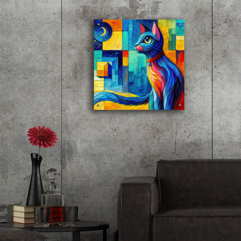  «Colorful Cat» par Rey Klimt, art mural en verre acrylique, 24 po x 24 po, H 24 po x l 24 po