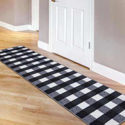 Non-Slip Checkered Plaid Area Rug For Living Room, Hallway Runner, Entryway Rug, Black/Gray/White