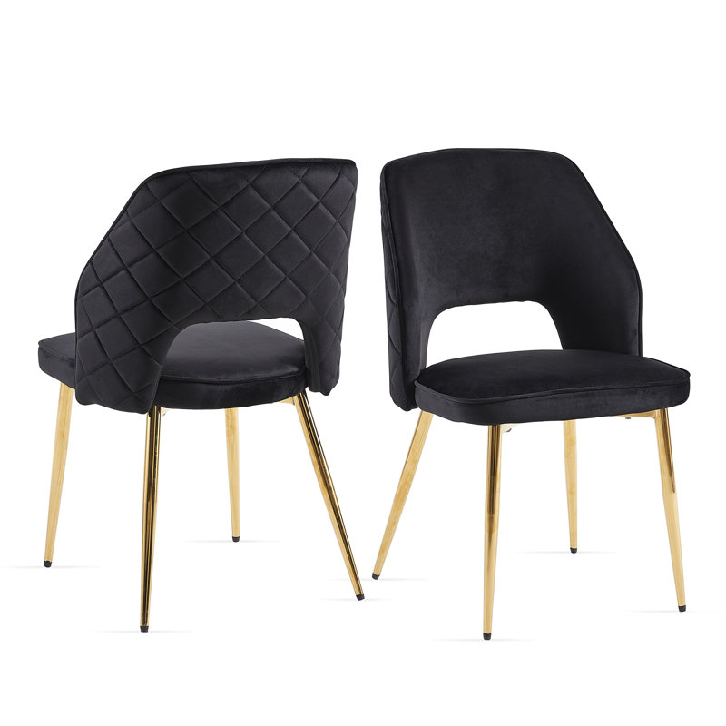 17.71'' H Velvet Upholstered Side Chair, Black Velvet