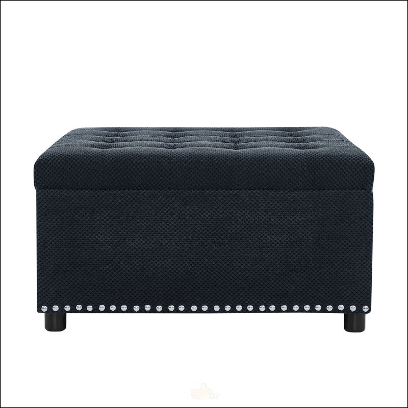 Repose-pieds capitonné polyvalent avec garniture cloutée, parfait pour les petits espaces et la décoration intérieure, Noir