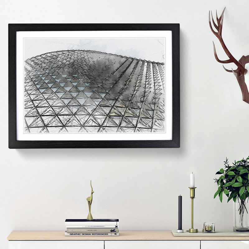 Architecture Sketch Vol.16 in Abstract - Picture Frame Drawing Print, 62cm H x 87cm W x 2cm D, Black Framed