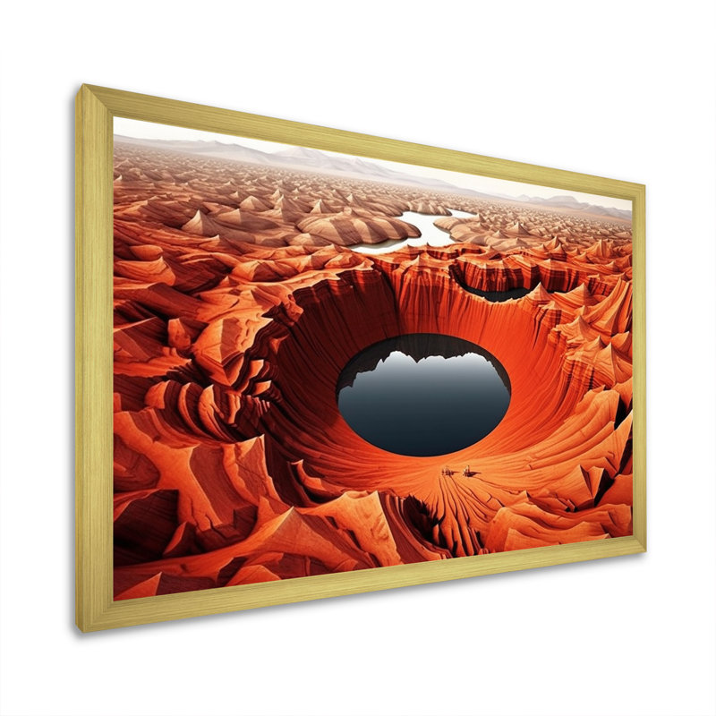 Mysterious Futuristic Desert Lake sur impression sur toile, H 16 po x l 32 po x P 1 po, Cadre doré à une seule photo