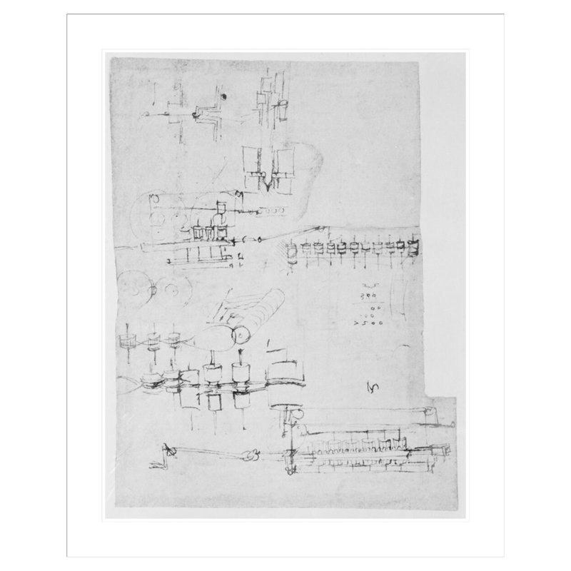 Conception pour une machine à calculer du Codex Atlanticus par Leonardo Da Vinci - Estampe numérique encadrée