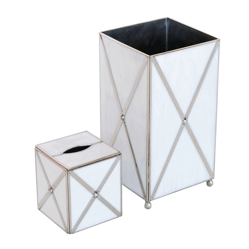 Tissue Box Cover, White Glass