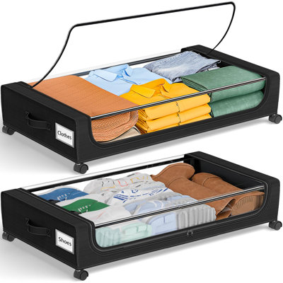 Under Bed Storage With Wheels: 48L Underbed Storage Containers With Lids(Black/2-Pack)