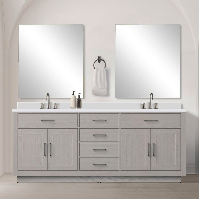 Meuble-lavabo double en chêne blanc 80 po X P 22 po D, avec plateau en marbre de culture