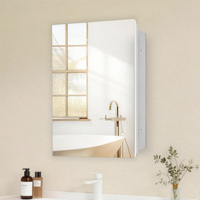  Armoire à pharmacie de salle de bain sans cadre 16 x 26 pouces avec 3 tablettes en verre, installation encastrée ou en surface, aucun assemblage requis (blanc)
