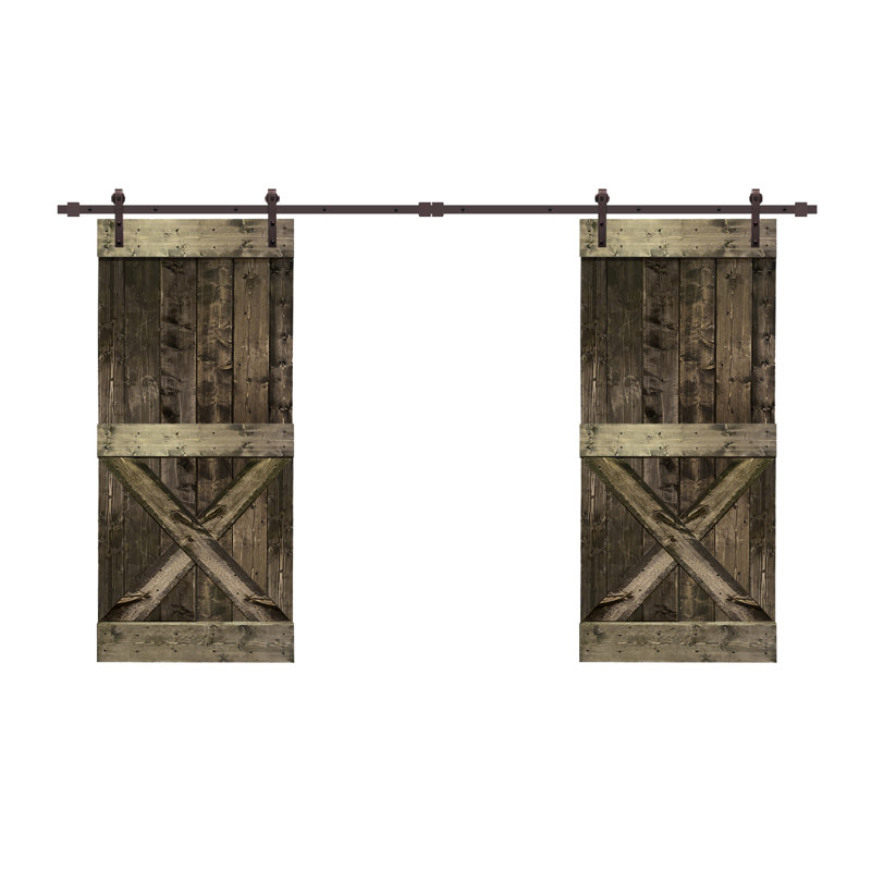 Porte de grange à panneaux et en métal avec trousse de quincaillerie d'installation, 42 po x 84 po, Espresso
