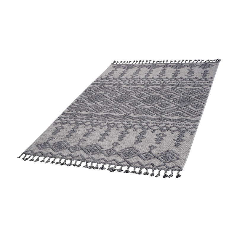 Tapis d'intérieur / extérieur blanc / gris Collection, Rectangle 5 pi 3 po x 7 pi 6 po