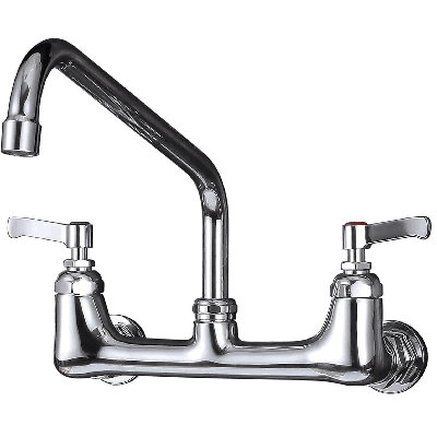 Chrome Commercial Sink Faucet with 14” Swivel Spout 8" Centre Wall Mount Kitchen Faucet, Dual Handles Brass Utility Sink Faucet for Laundry Room Restaurant