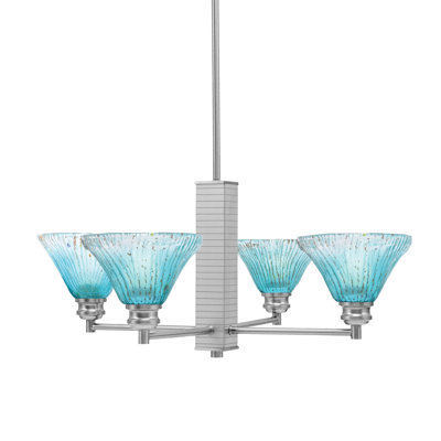 Lustre 4 lumières Edge avec verre cristal sarcelle 7 po