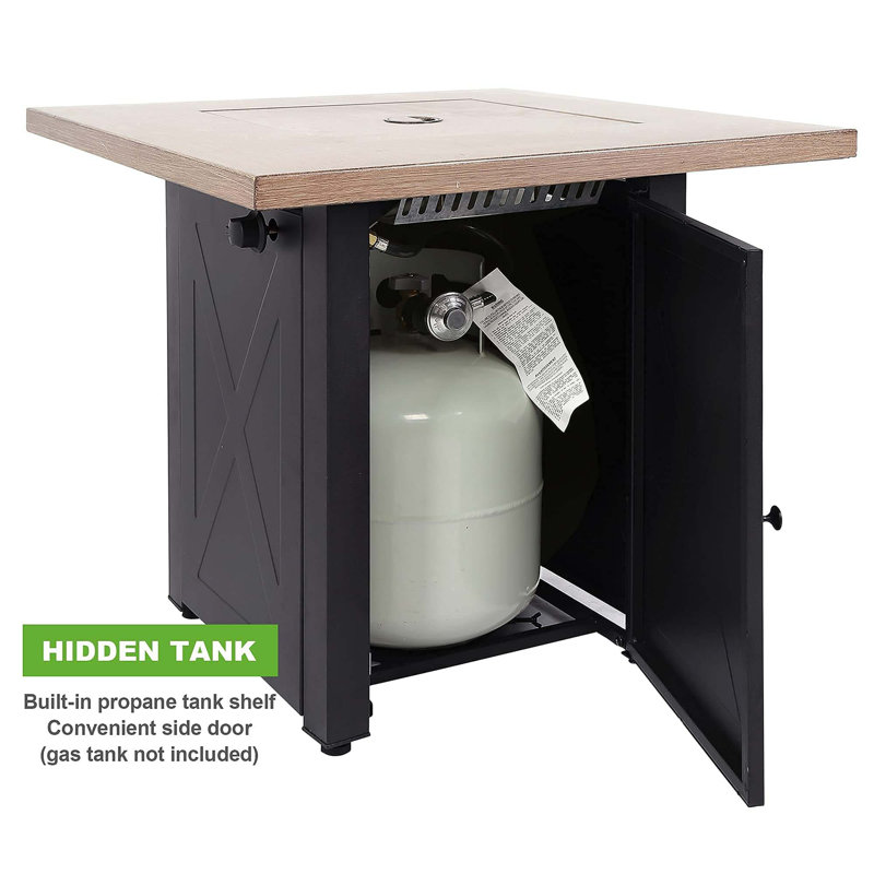 50000 BTU Outdoor Propane Gas Fire Pits Table,Square Brown Texture Outdside Patio Firepits Fireplace Dinning Coffee Tables With Lid & Lava Rock,ETL-Certified,Fit For Courtyard, Patio,Balcony