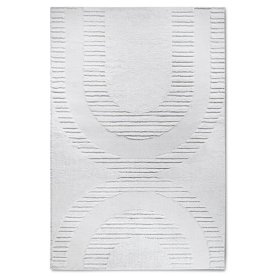 , Cream/White Gallery Geometric Machine Woven Area Rug
